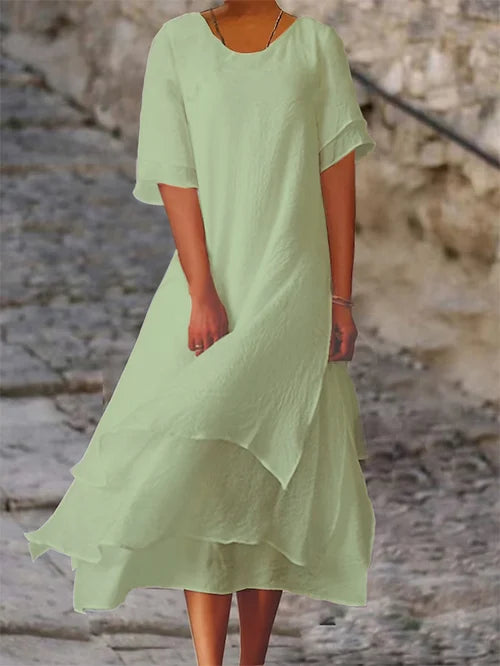 Loose Midi Dress with Tiered Ruffle Hem