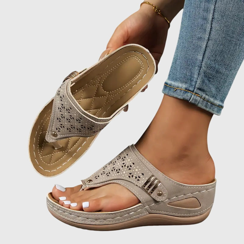 Toe-Post Wedge Sandals with Buckle Strap