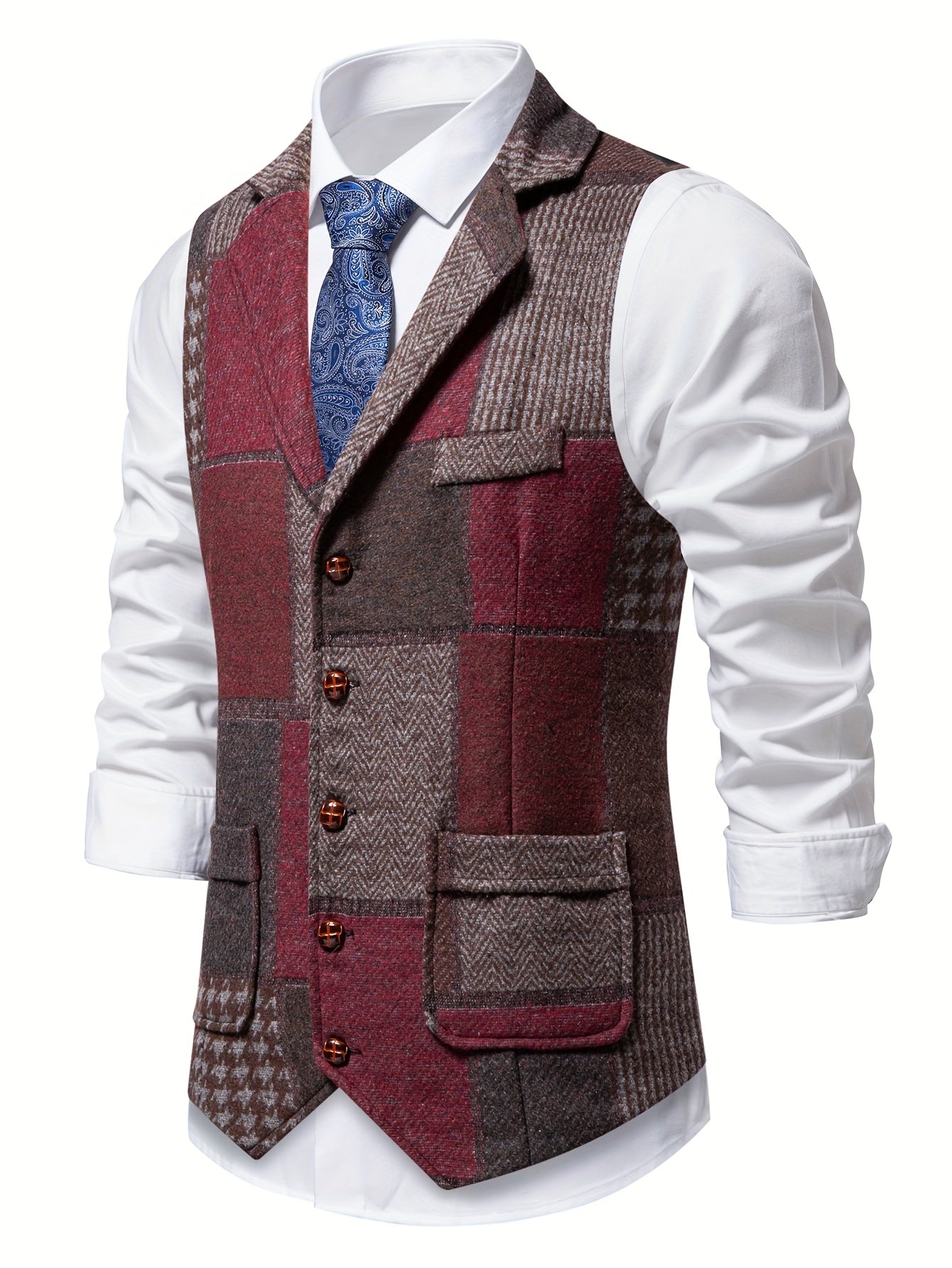 Gilet ajusté à carreaux patchwork pour homme