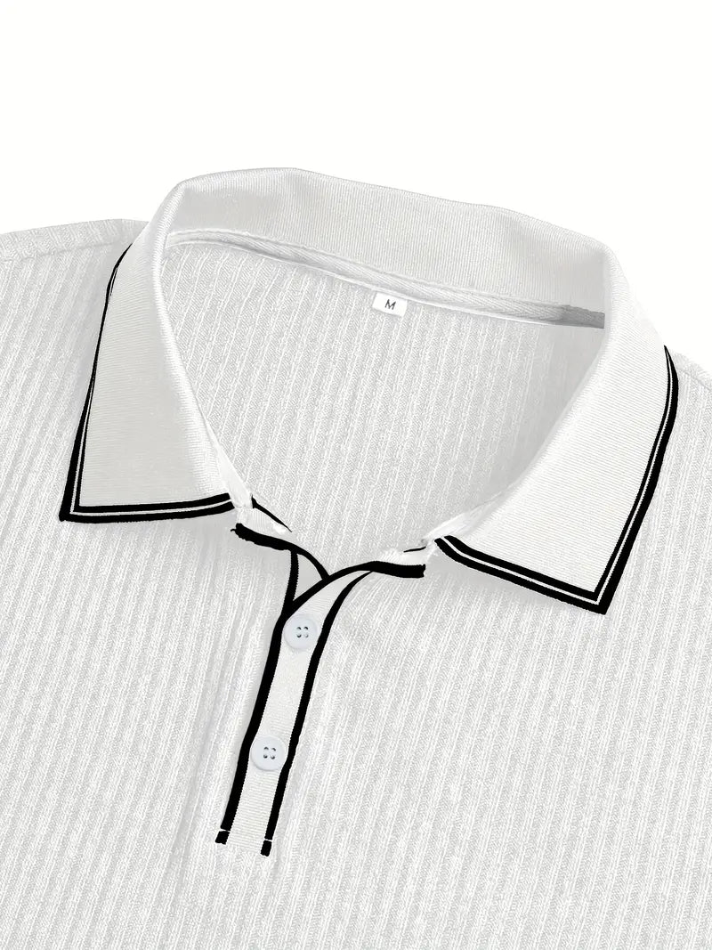 Ribbed Knit Polo with Contrast Placket Trim