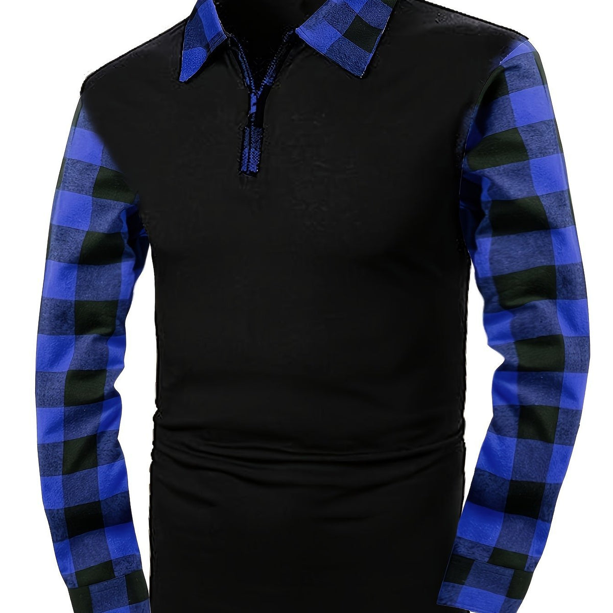 Chemise à carreaux demi-zippée pour homme | Manches contrastantes