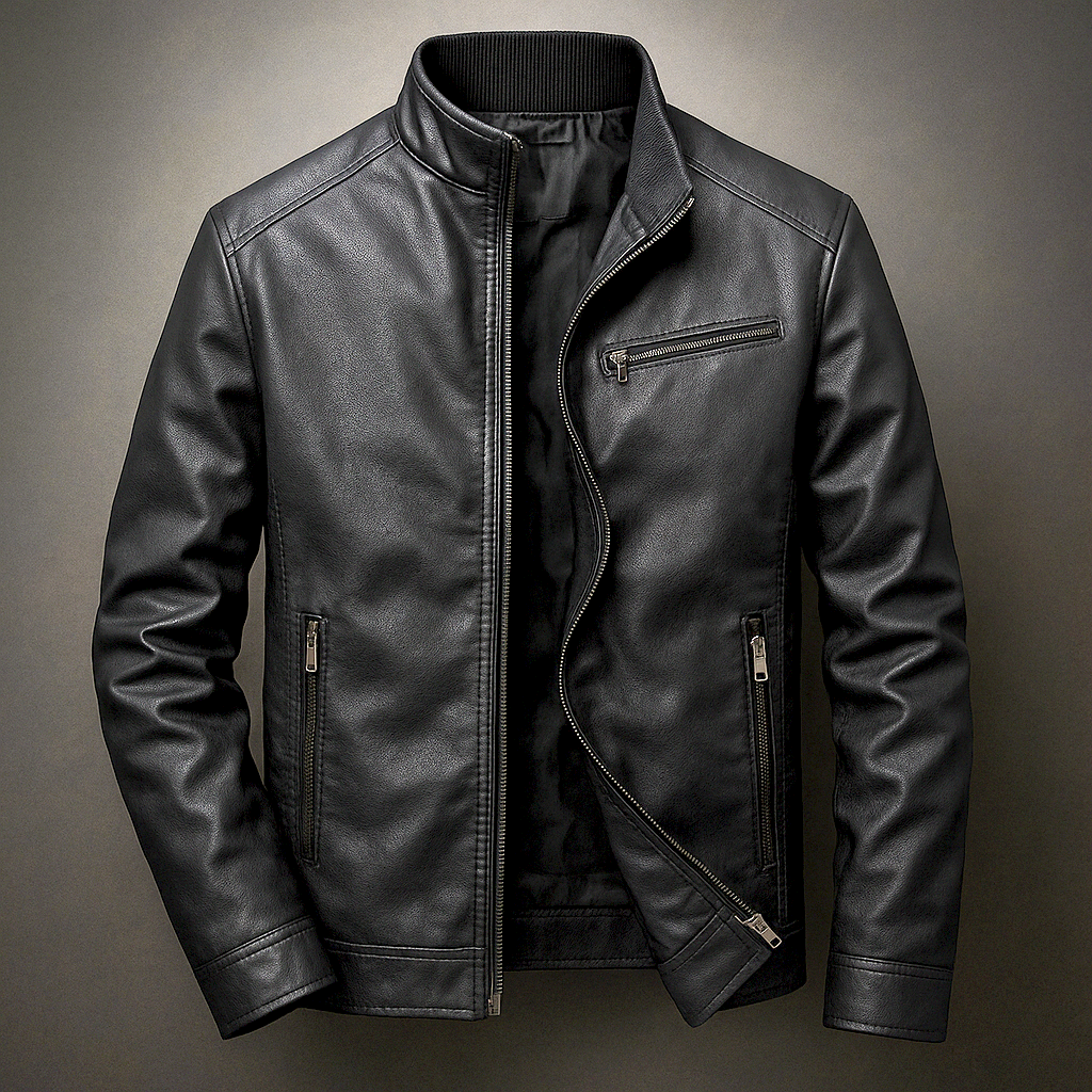 Veste biker pour homme imitation cuir à fermeture éclair