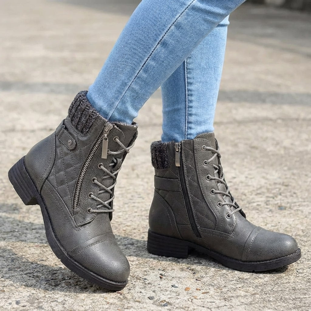 Bottines montantes à lacets pour femmes avec revers tricoté