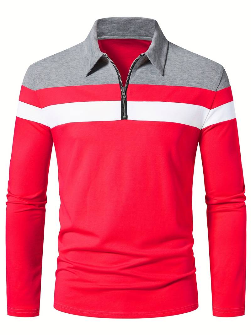 Men's Quarter Zip Colour Block Polo Shirt