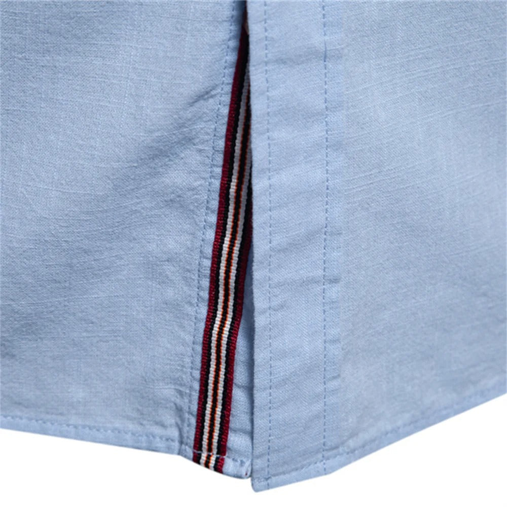Men's Mandarin Collar Shirt with Contrast Placket