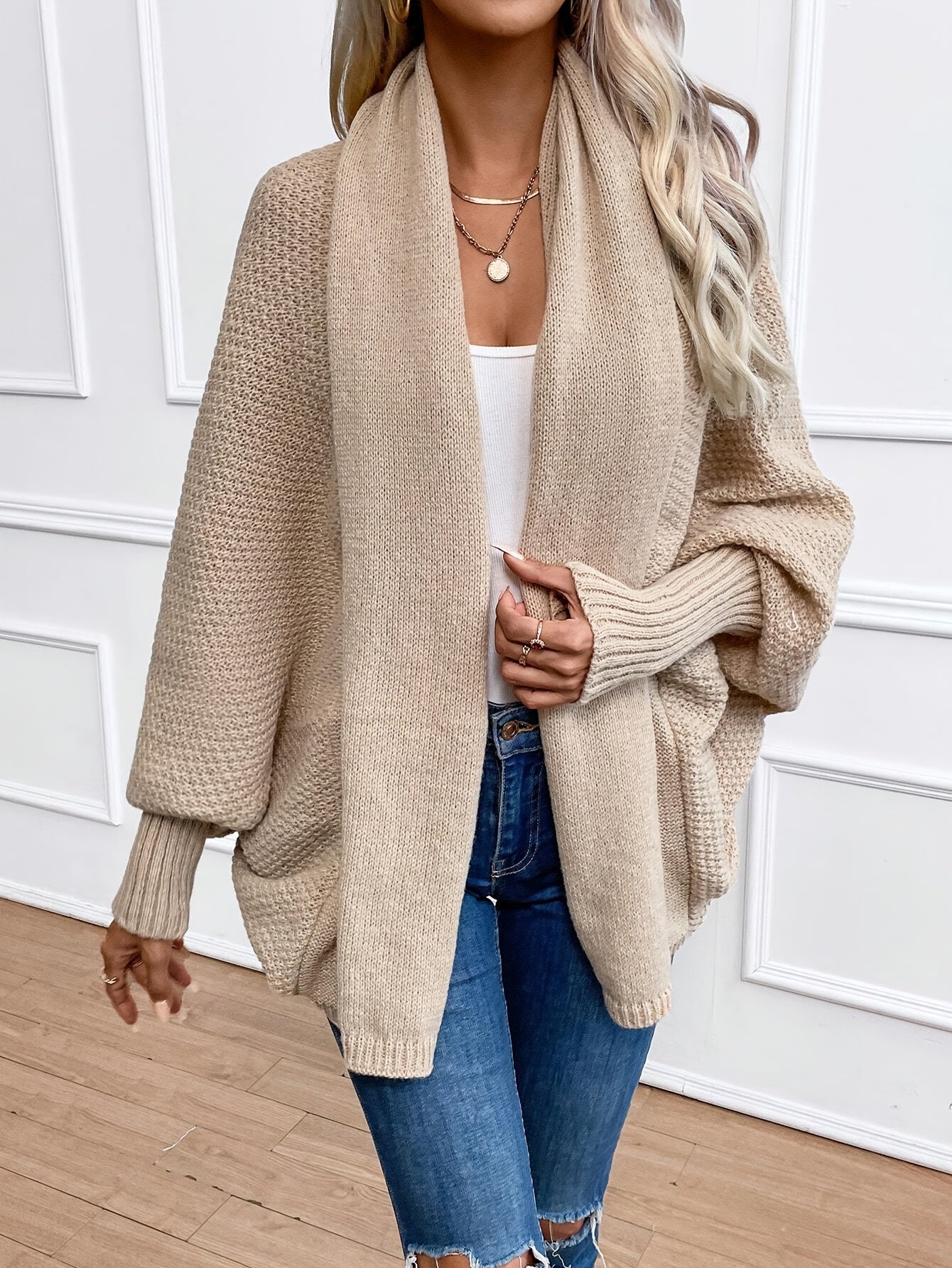 Cardigan ample en maille à manches chauve-souris pour femme