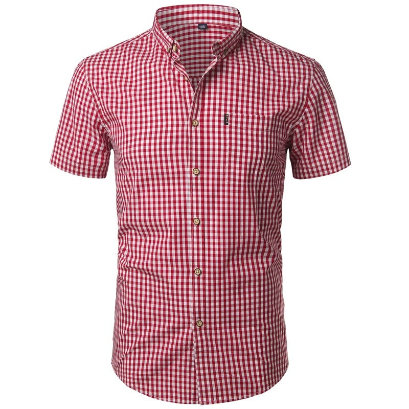 Men's Gingham Short Sleeve Shirt with Chest Pocket