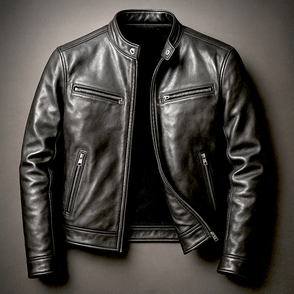 Leather Biker Jacket with Zip Pockets