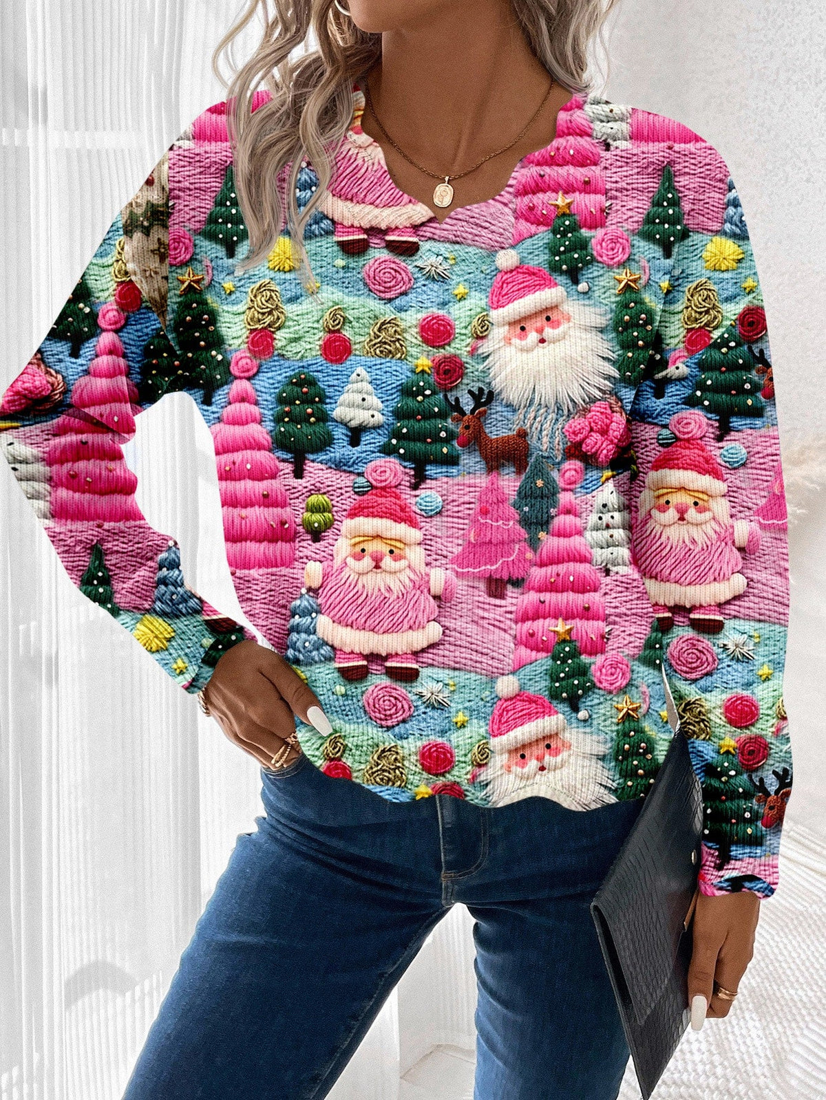Pull de Noël pour femme avec motif festif du père Noël