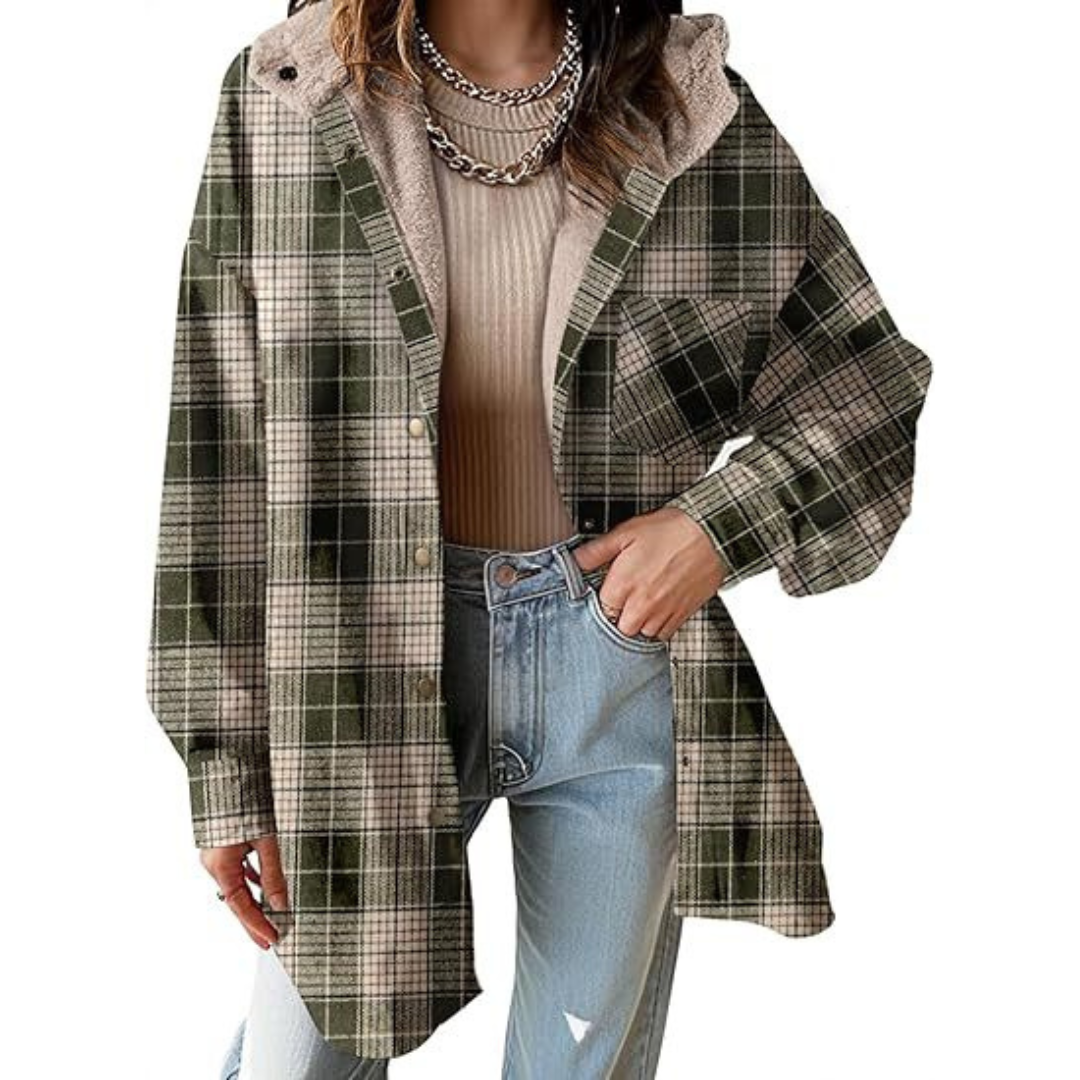 Women's Oversized Check Hooded Shirt Jacket
