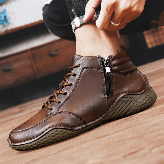 Men's Leather Ankle Boots | Brown Lace-Up