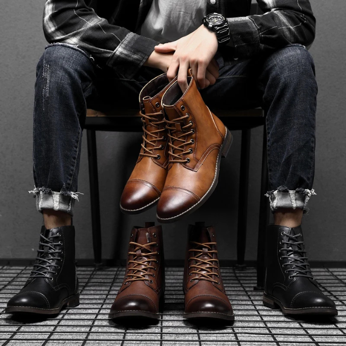 Men's Lace-Up Ankle Boots | Black Leather