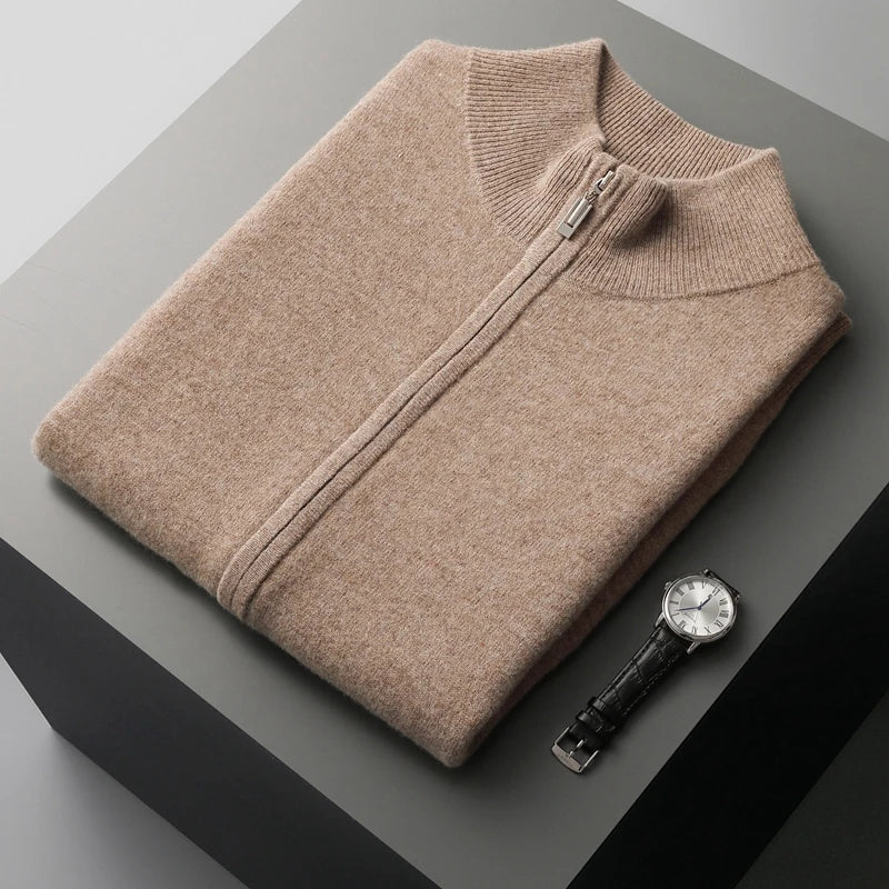 Men's Full-Zip Knitted Gilet with Stand Collar