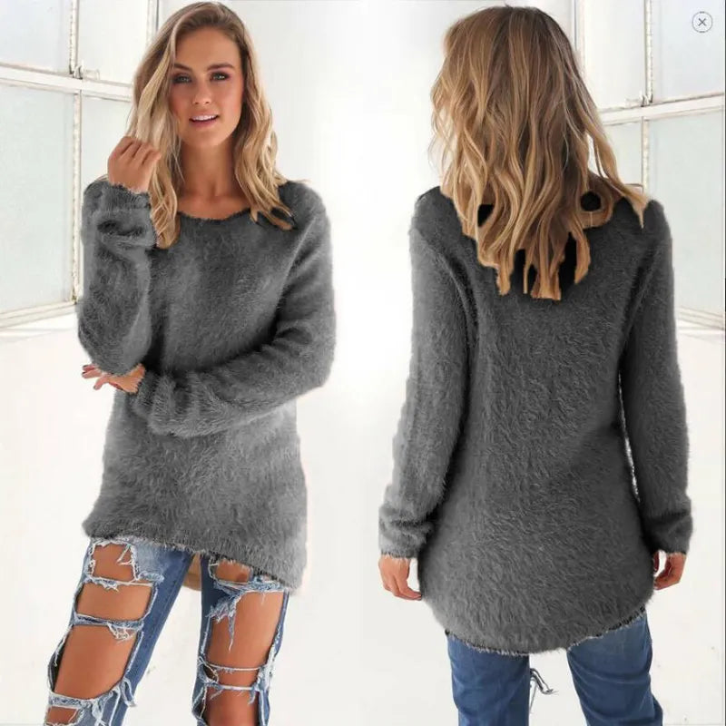 Pull en maille côtelée pour femme | Haut d'hiver coupe décontractée