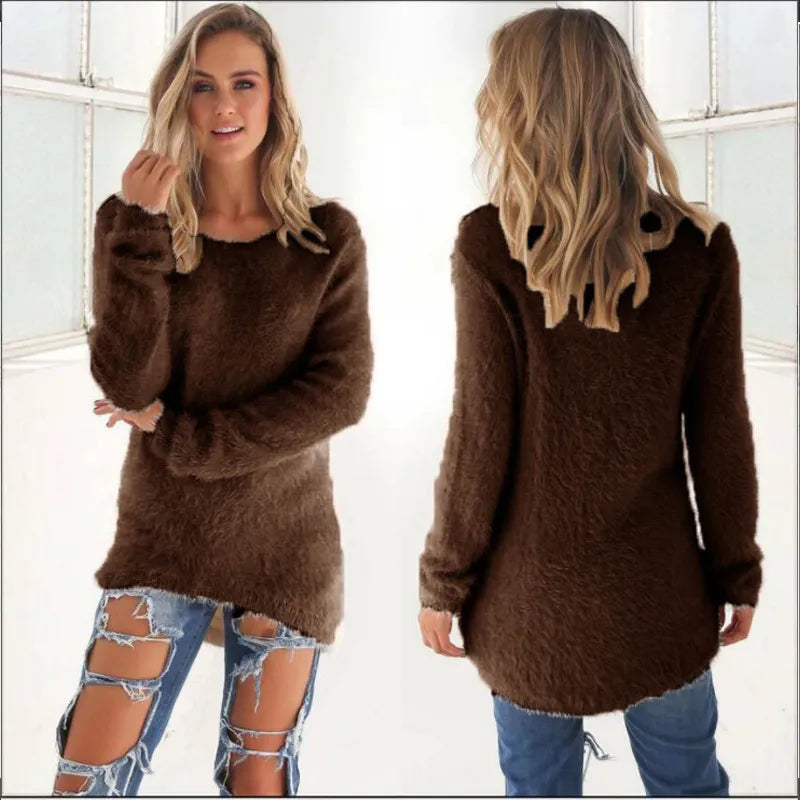 Pull en maille côtelée pour femme | Haut d'hiver coupe décontractée