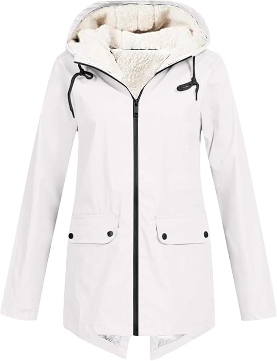 Veste de pluie imperméable pour femme avec capuche doublée en polaire