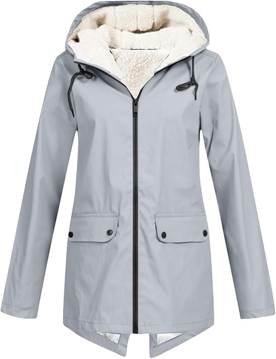 Veste de pluie imperméable pour femme avec capuche doublée en polaire