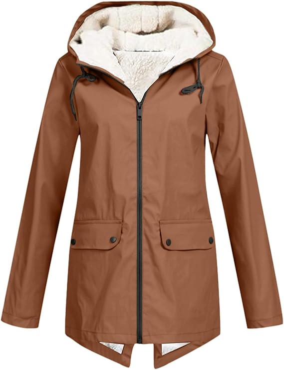 Veste de pluie imperméable pour femme avec capuche doublée en polaire
