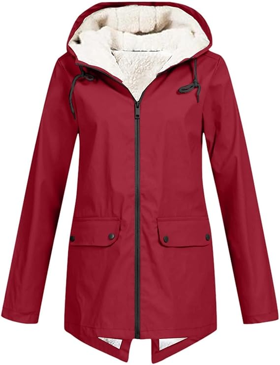 Veste de pluie imperméable pour femme avec capuche doublée en polaire