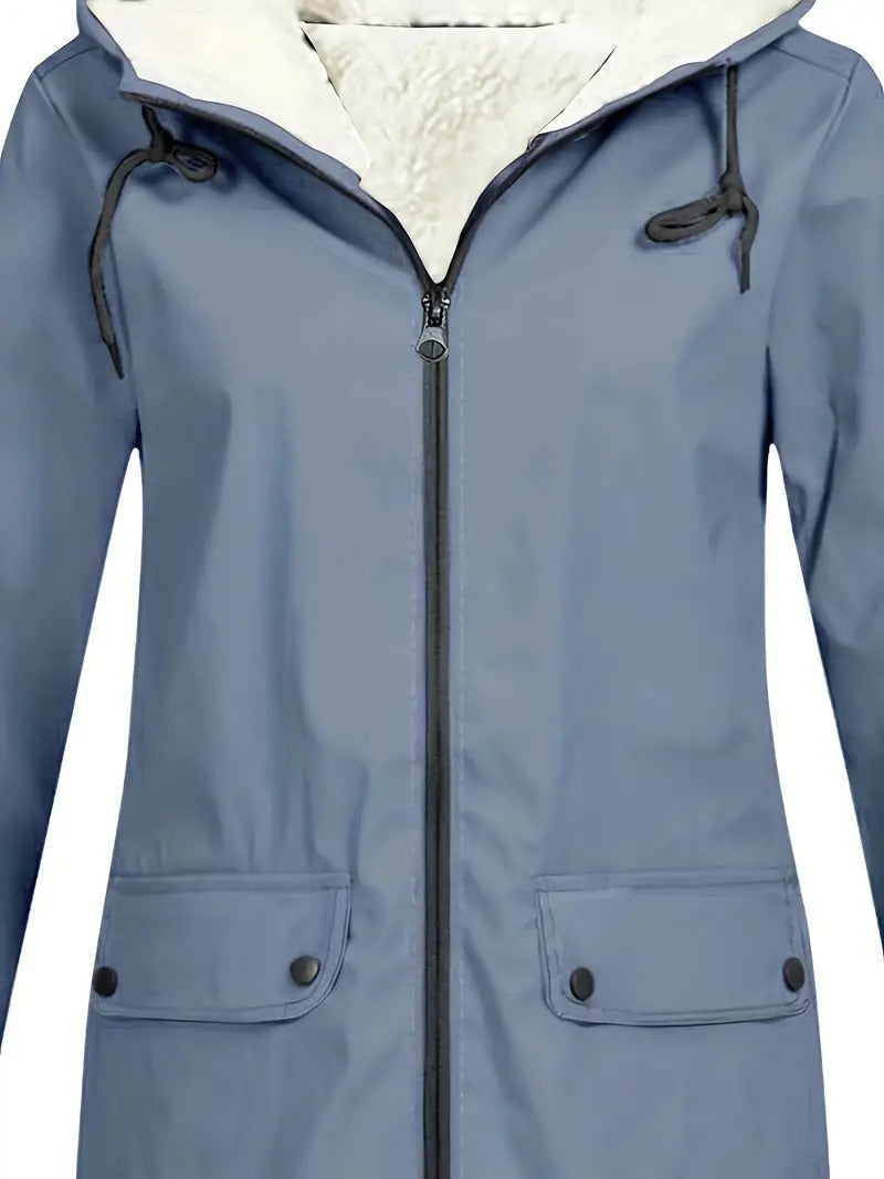 Veste de pluie imperméable pour femme avec capuche doublée en polaire