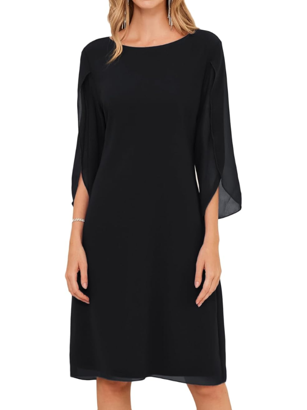 Robe midi pour femme | Robe trapèze à manches superposées