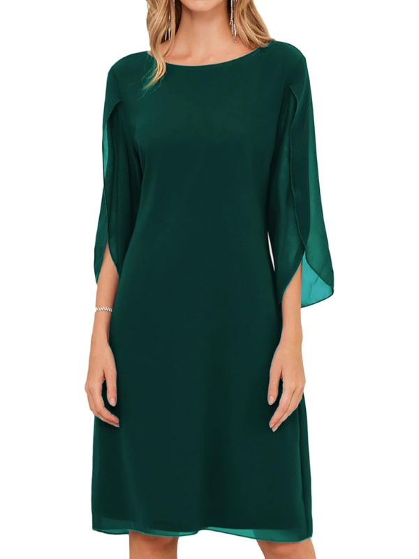 Robe midi pour femme | Robe trapèze à manches superposées