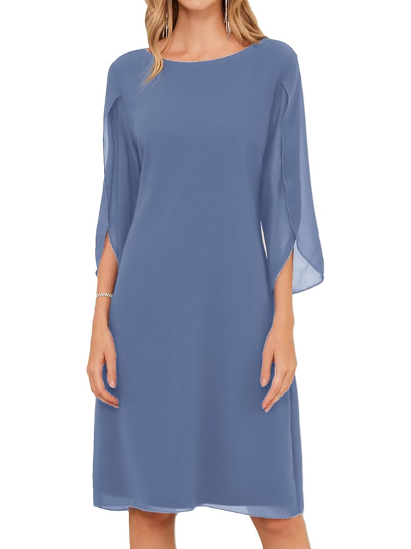Robe midi pour femme | Robe trapèze à manches superposées