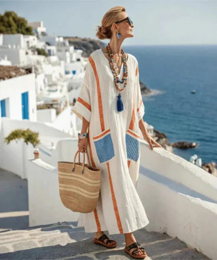 Robe longue d’été pour femme | Coupe décontractée et col en V