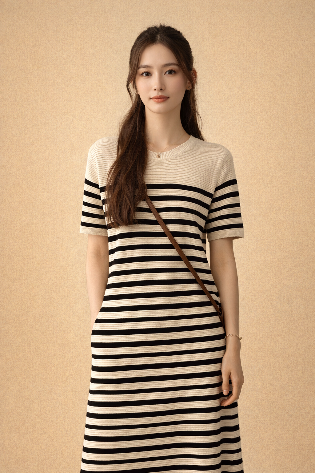 Striped Maxi T-Shirt Dress with Short Sleeves