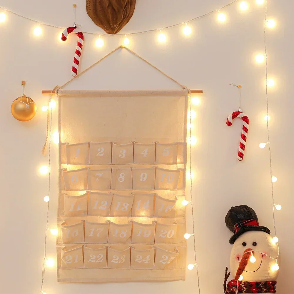 Calendrier de l’Avent en tissu avec 24 poches | Compte à rebours de Noël à suspendre et réutilisable