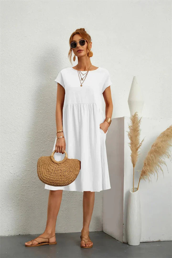 Relaxed Midi Dress with Dolman Sleeves and Pockets