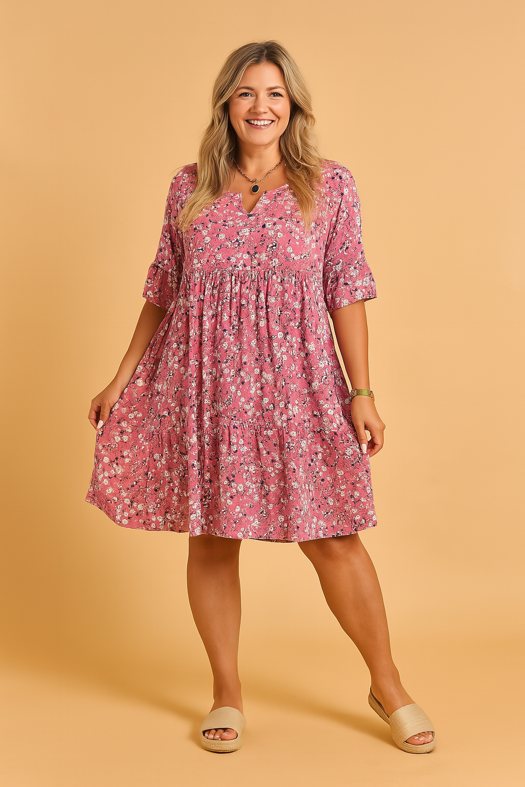 Floral Tiered Midi Dress with Flutter Sleeves