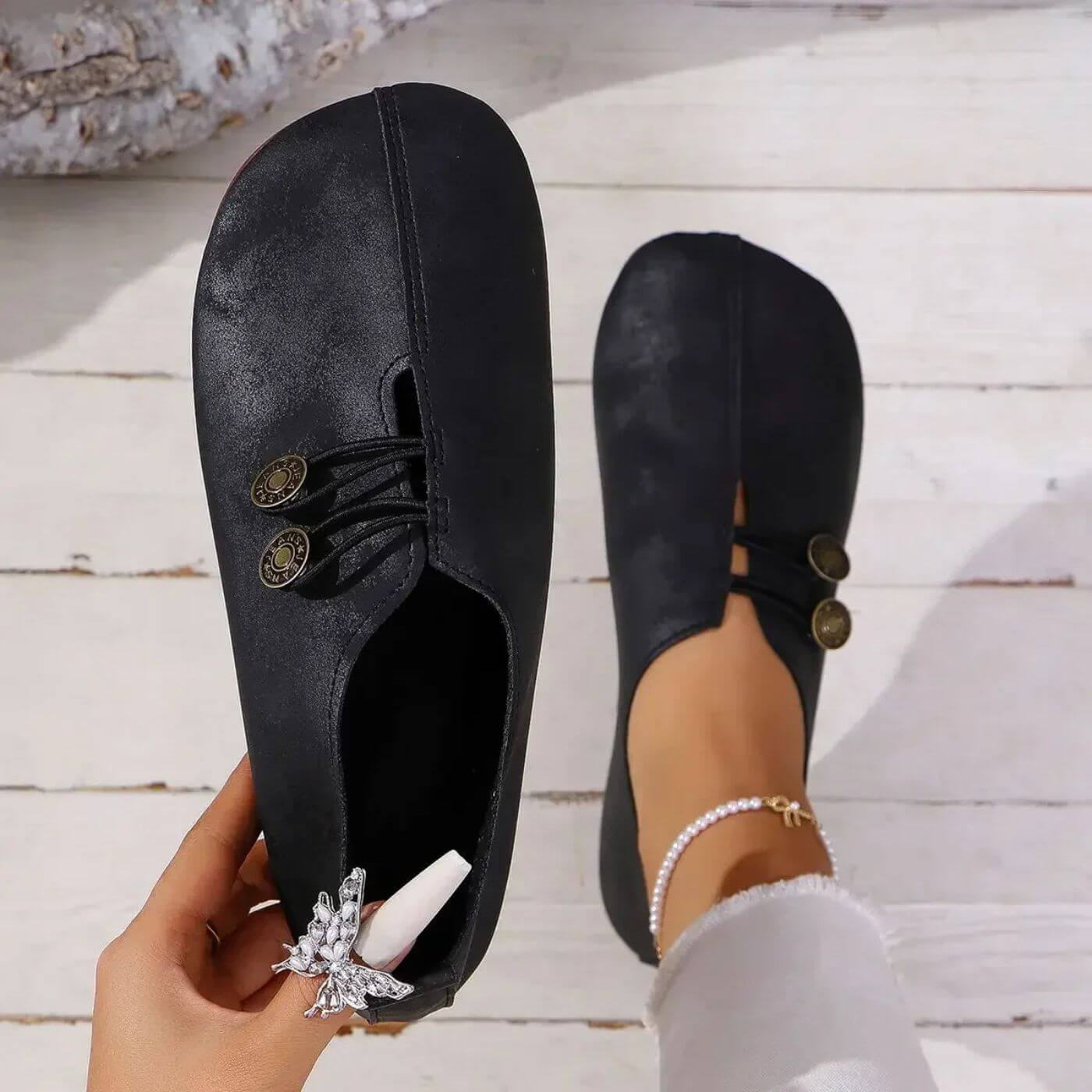 Women's Vintage Button Detail Slip-On Comfort Loafers