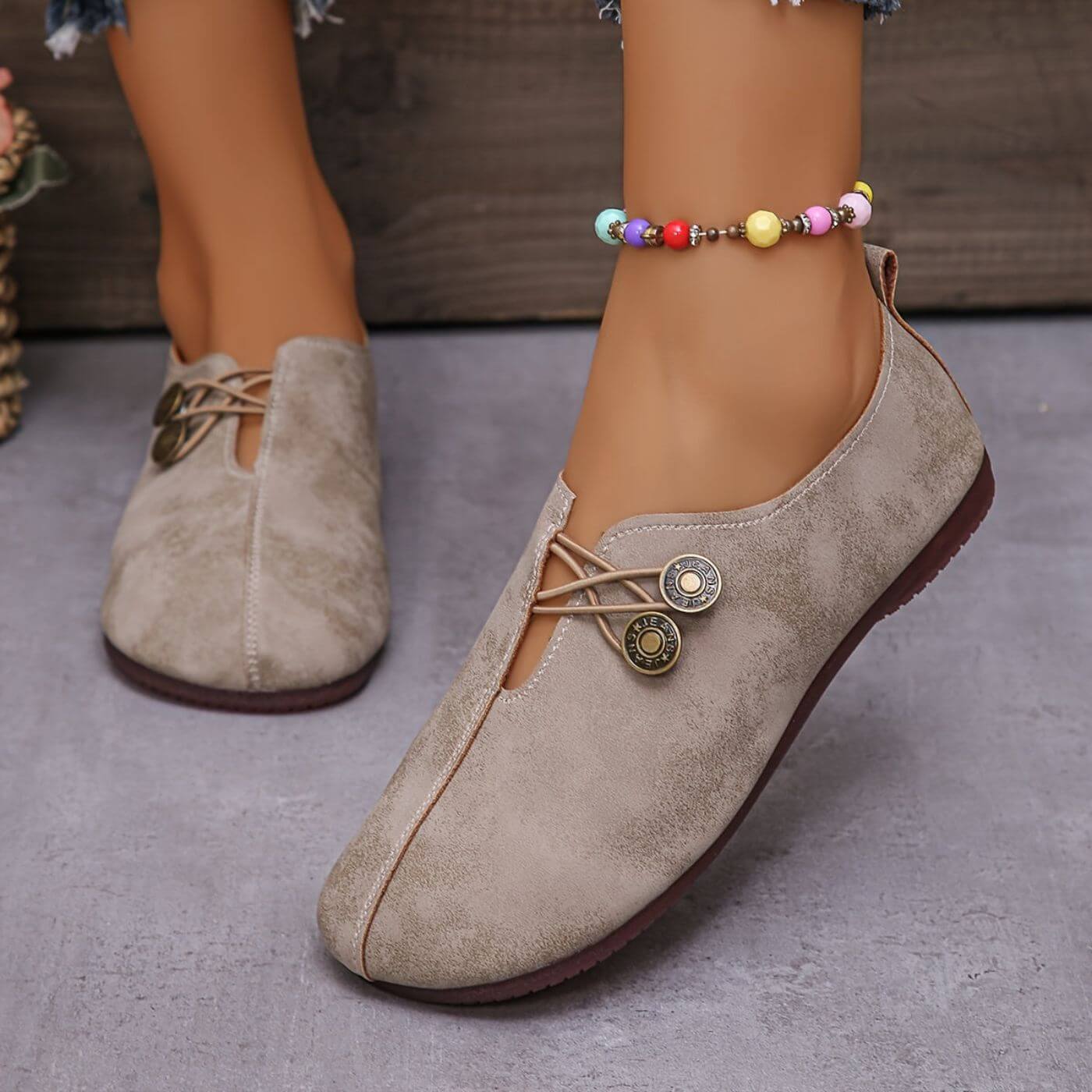Women's Vintage Button Detail Slip-On Comfort Loafers