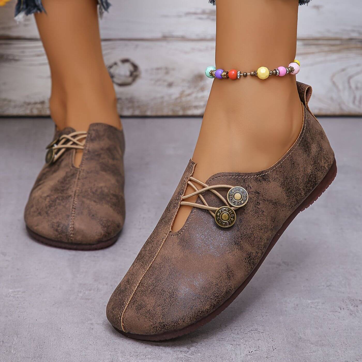 Women's Vintage Button Detail Slip-On Comfort Loafers