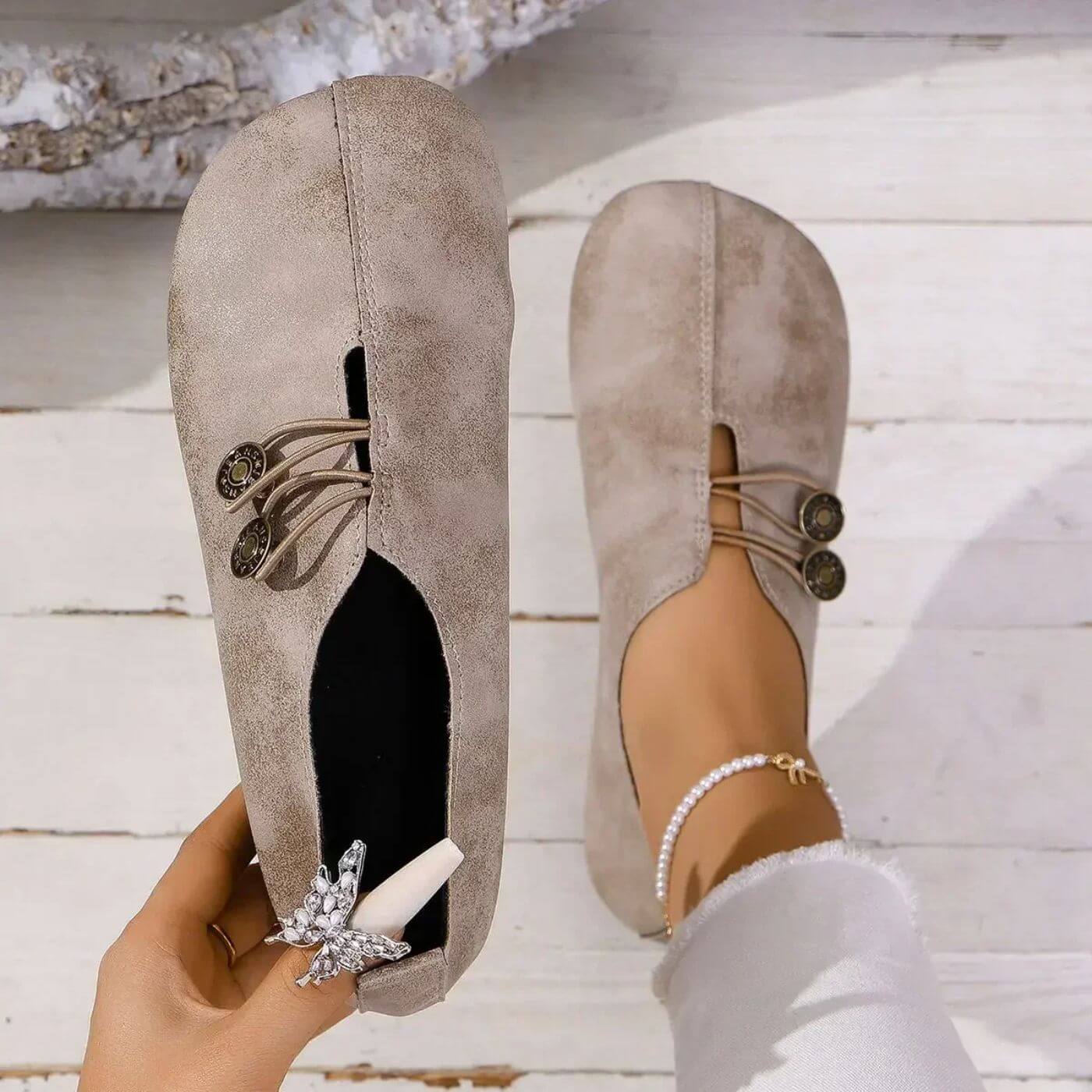 Women's Vintage Button Detail Slip-On Comfort Loafers