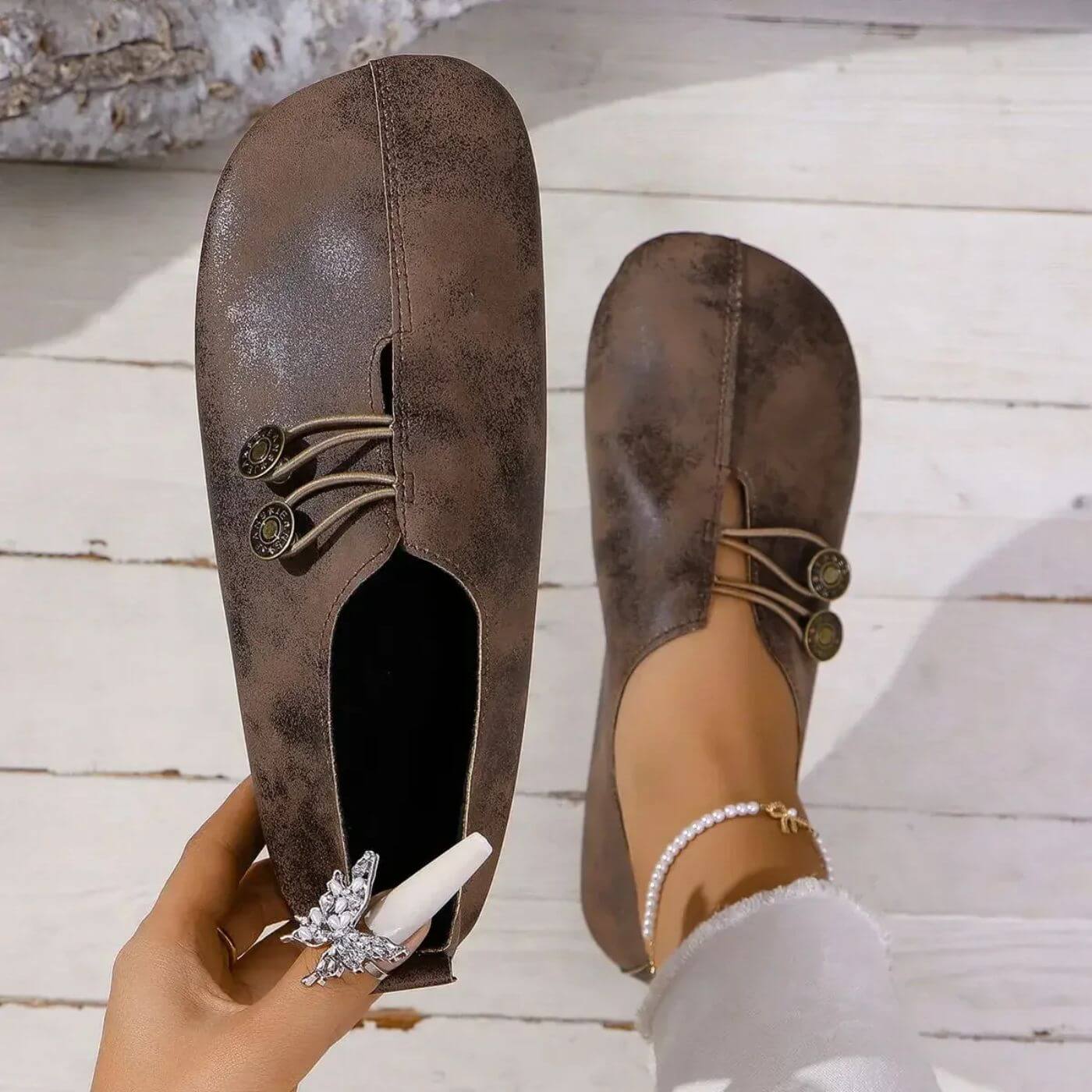 Women's Vintage Button Detail Slip-On Comfort Loafers