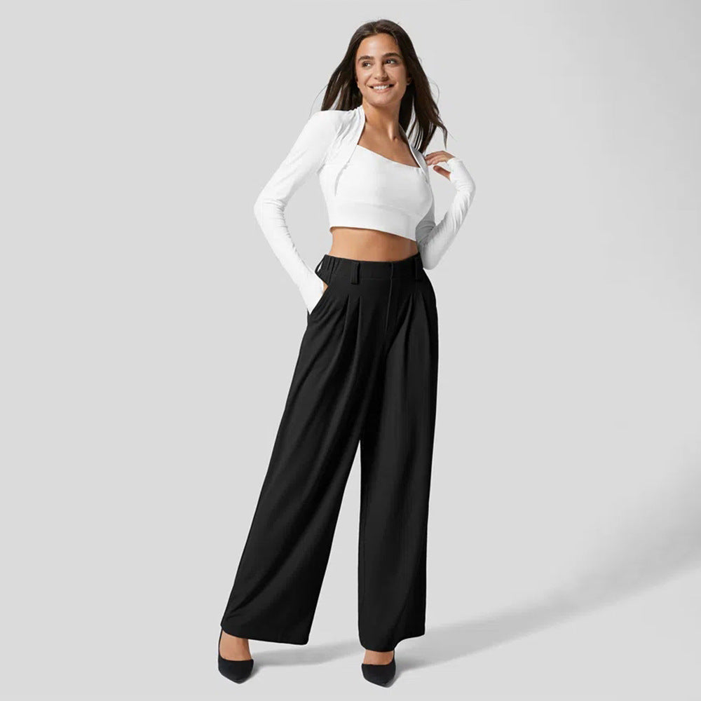 Women's High Waist Wide Leg Trousers with Pockets
