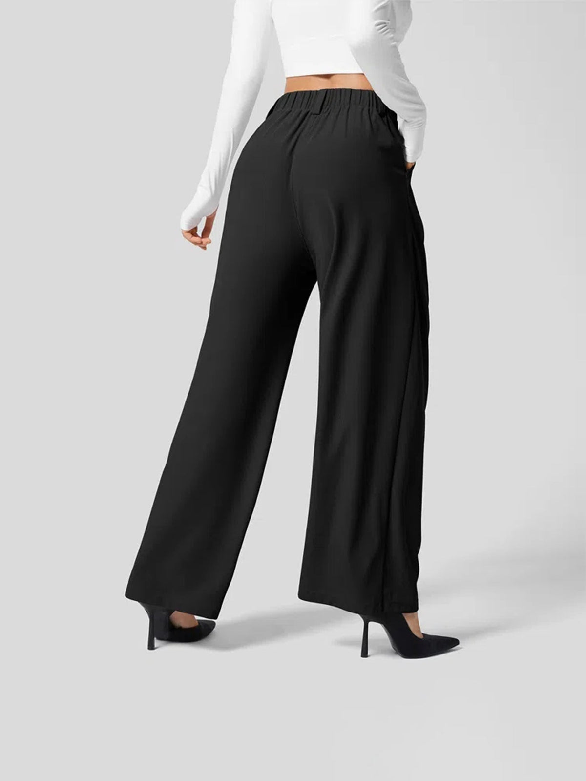 Women's High Waist Wide Leg Trousers with Pockets