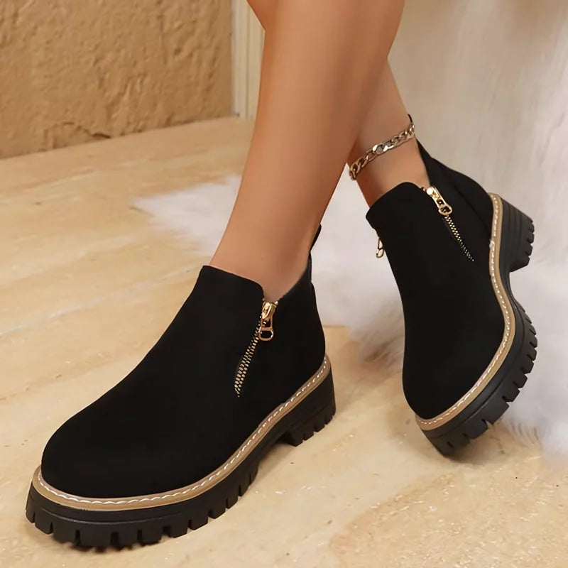 Bottines à fermeture éclair et semelle épaisse pour femme