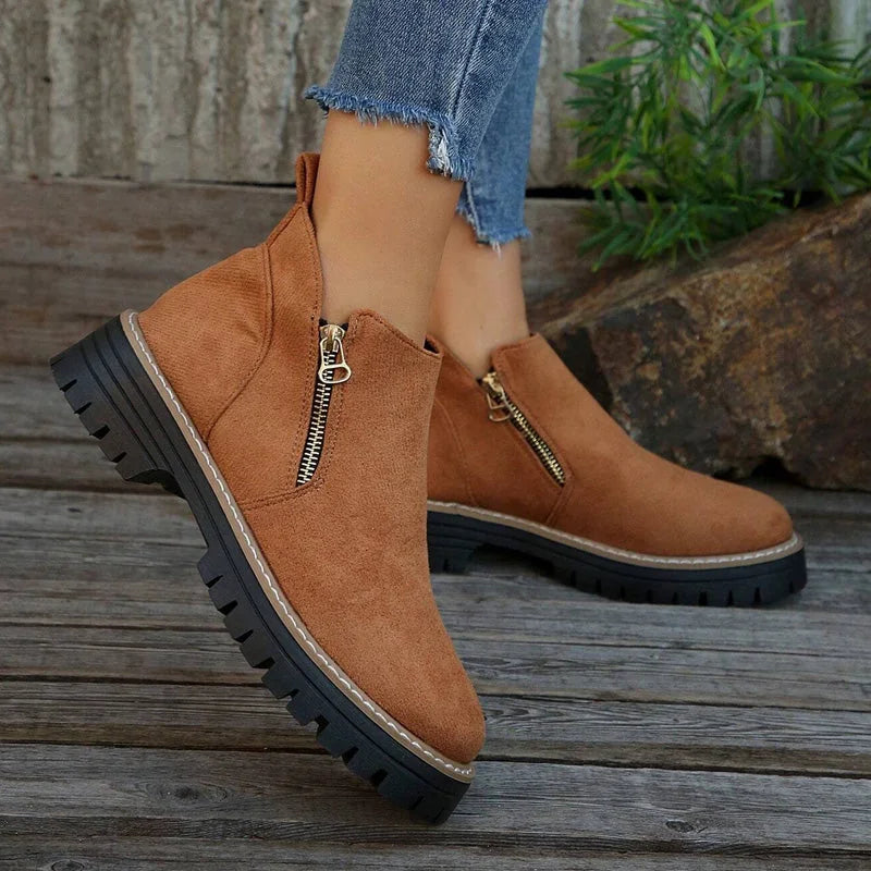 Bottines à fermeture éclair et semelle épaisse pour femme