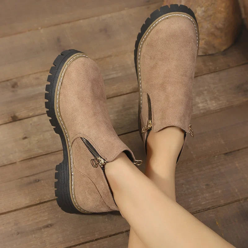 Bottines à fermeture éclair et semelle épaisse pour femme