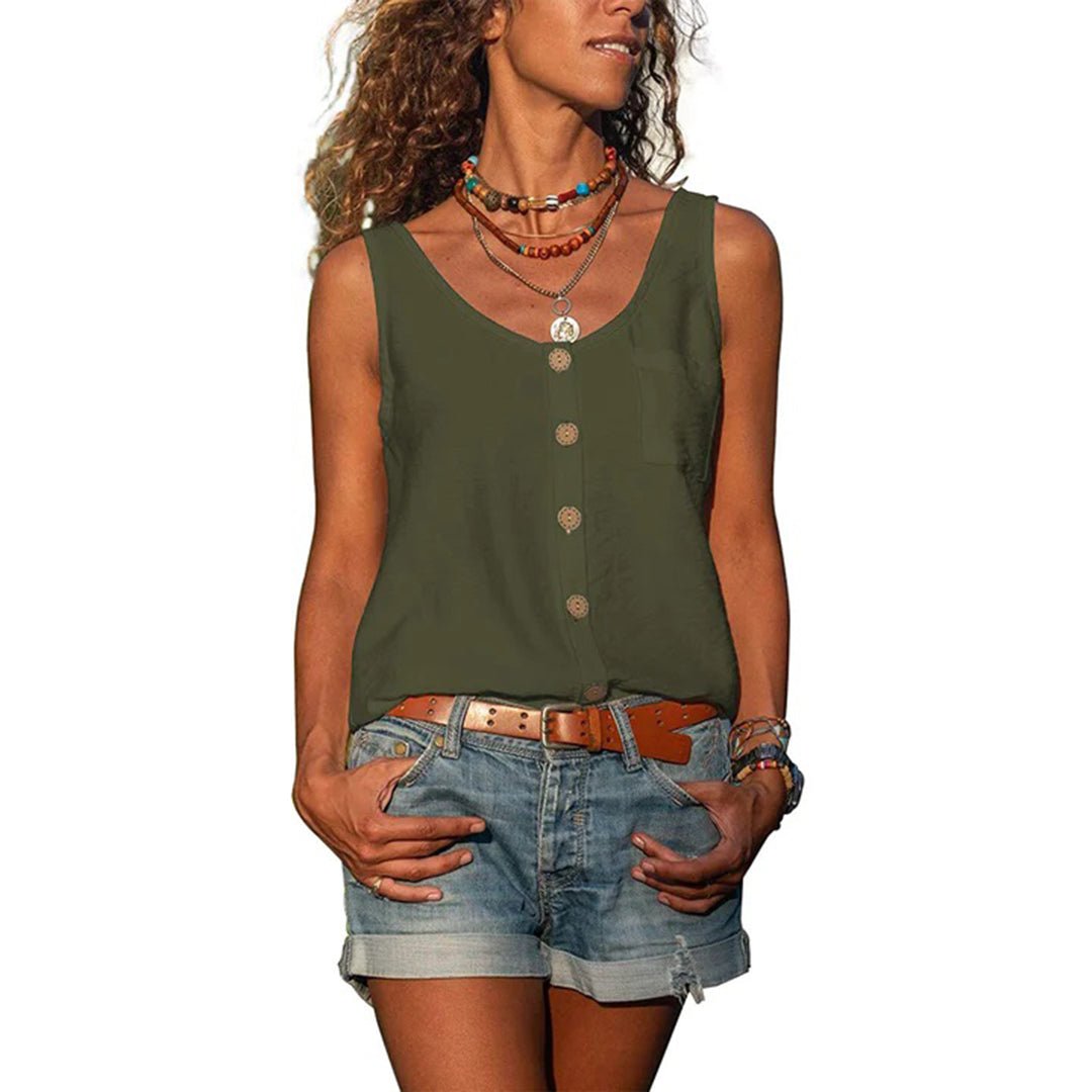 Women's Cotton Blend Button Front Vest Top