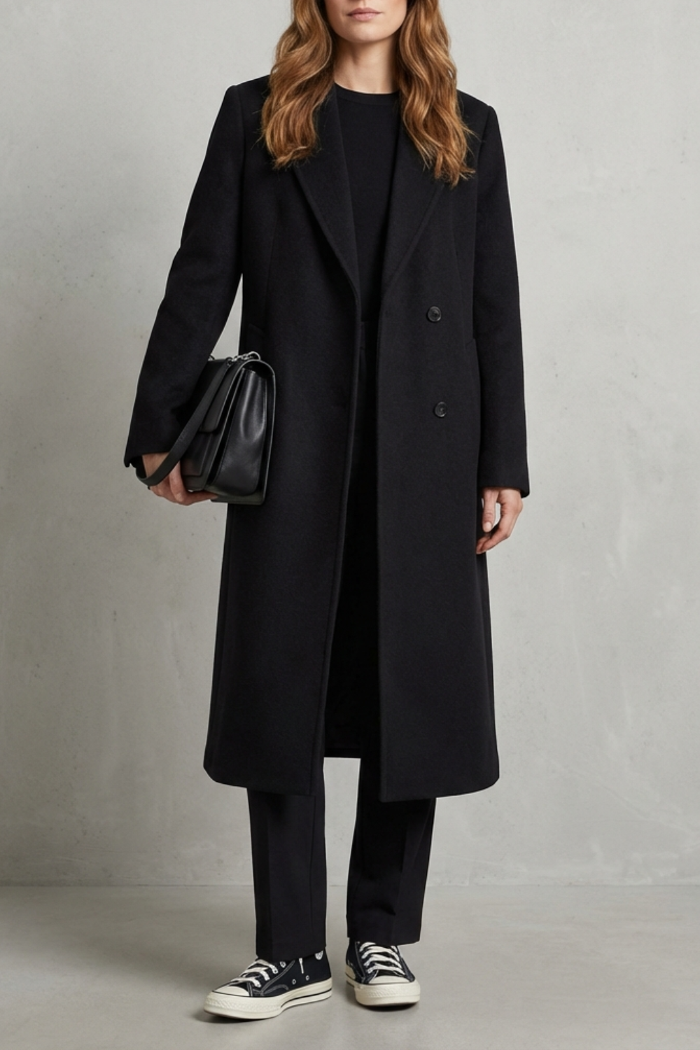 Manteau ajusté long en mélange de laine pour femme