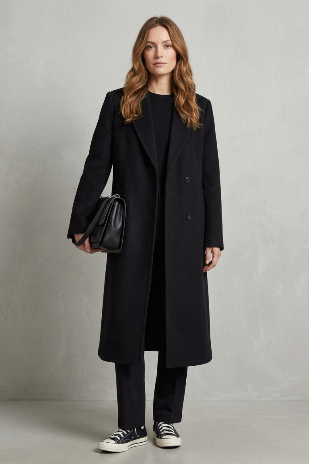 Manteau ajusté long en mélange de laine pour femme