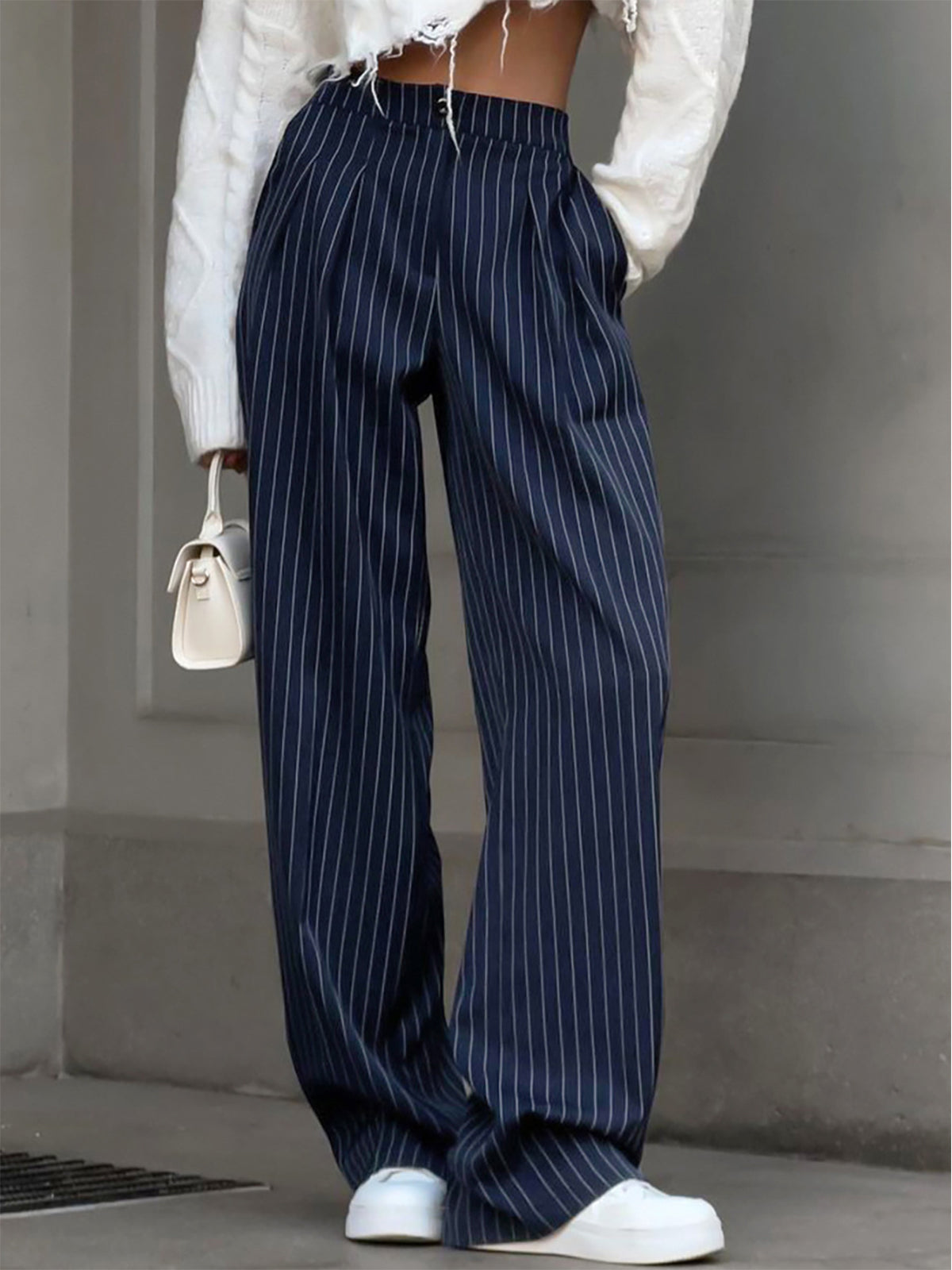 Women's High-Waisted Pinstripe Wide-Leg Pants