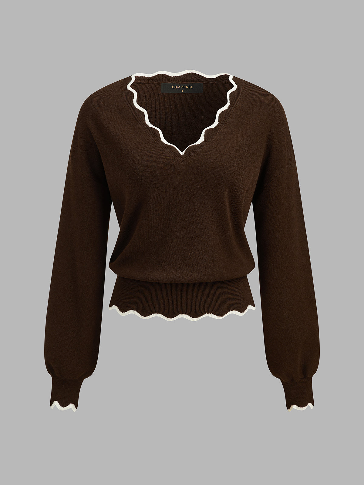 Women's Wool Blend Knit Jumper with Scalloped Trim