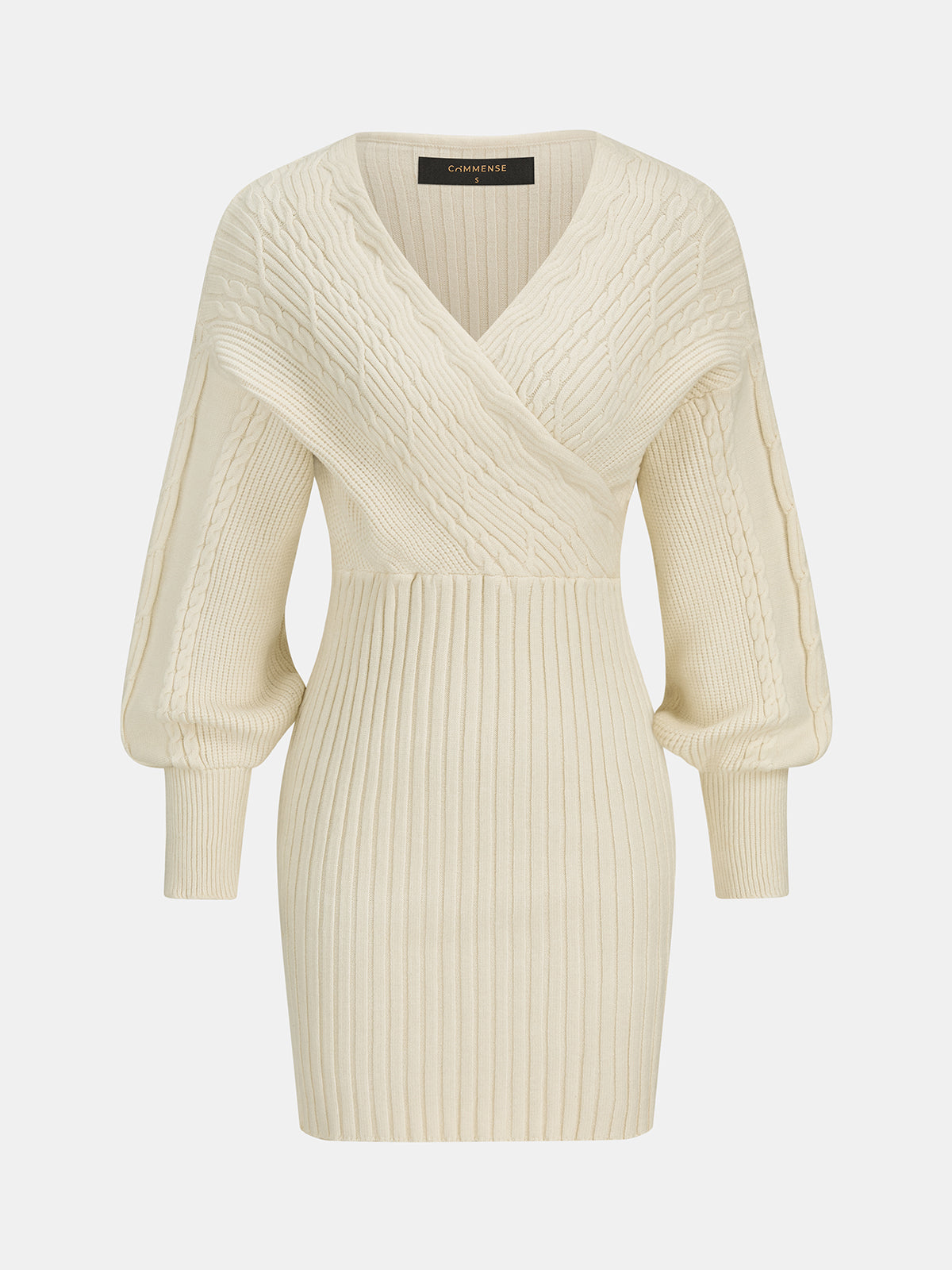 Robe midi en maille pour femme à manches bouffantes