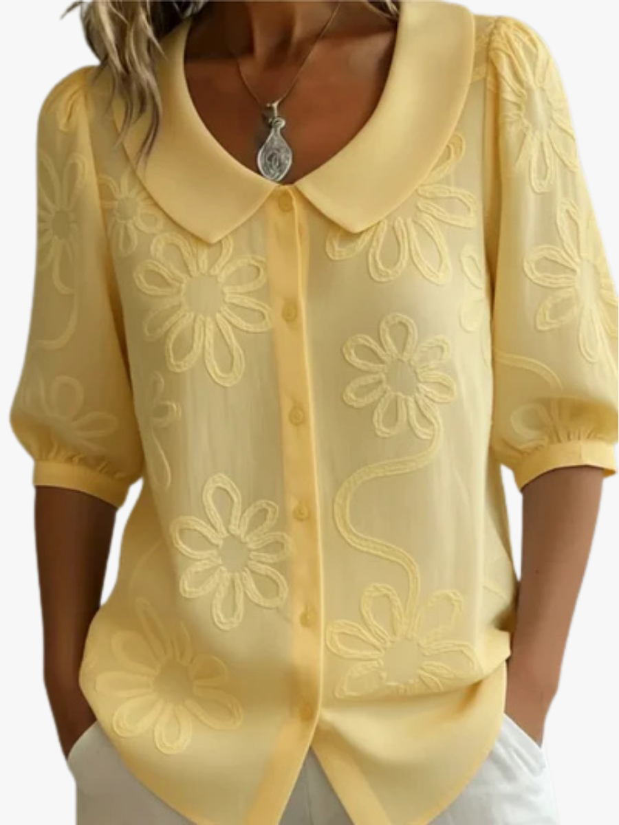 Women's Floral Embroidered Collared Blouse