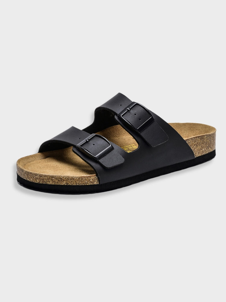 Buckle Slide Sandals with Cork Footbed